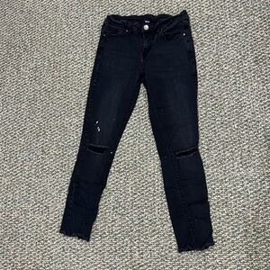 Design Lab Lord & Taylor Black Distressed Rough Hem Skinny Jeans Size 28 Women's